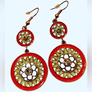 Bohemian Gold Tone Mandala Rhinestone‎ Dangle Earrings